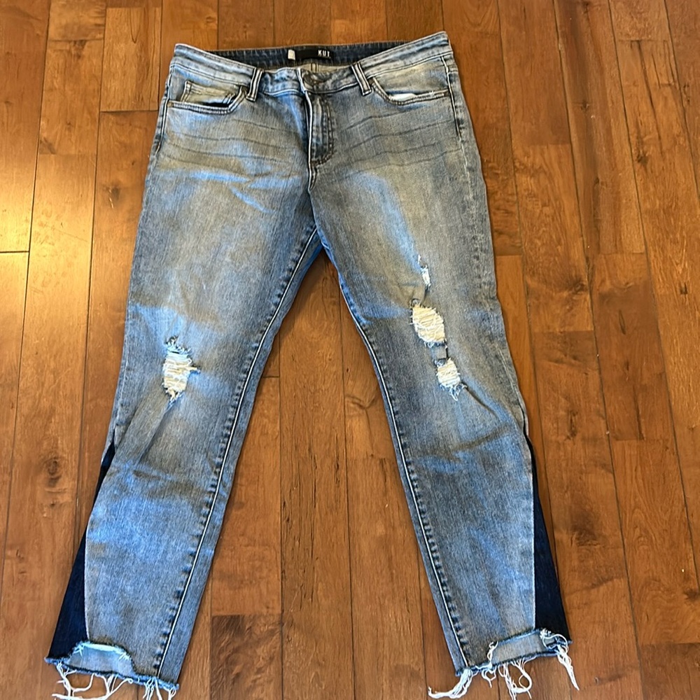 KUT light wash distressed skinny jean